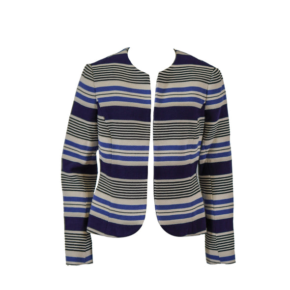 Anne Klein Women's Striped Knit Open Front Lined Jacket Blue White Size 6