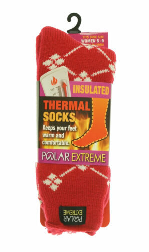Polar Extreme Heat Women's Insulated Thermal Diamond Socks Red White