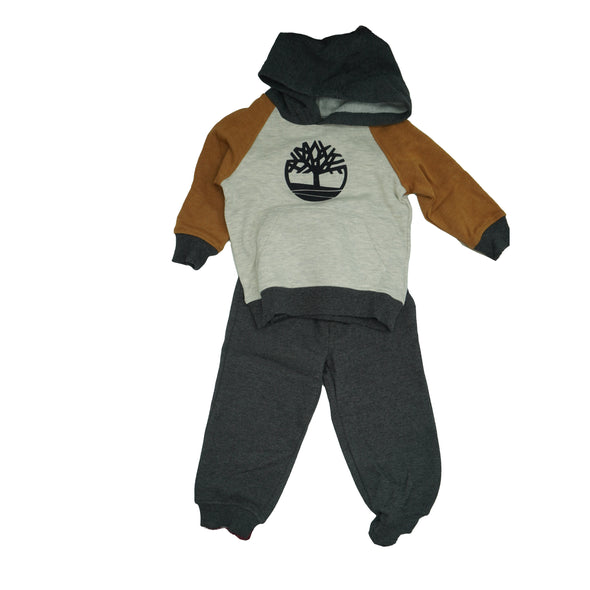 Timberland Boy's 2 Piece Hooded Pullover Pants Set Brown Gray