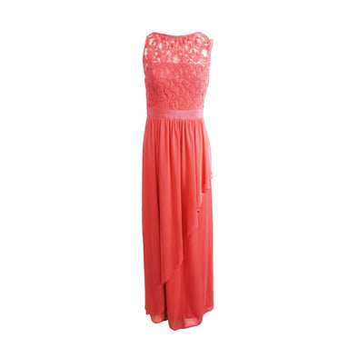 Adrianna Papell Women's Lace Illusion Halter Gown Coral Pink Size 0
