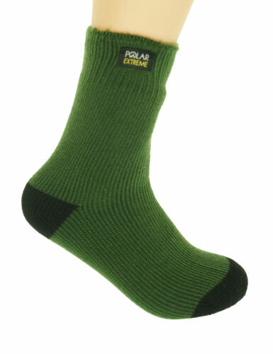 Polar Extreme Boy's Insulated Thermal Striped Crew Socks Green Black