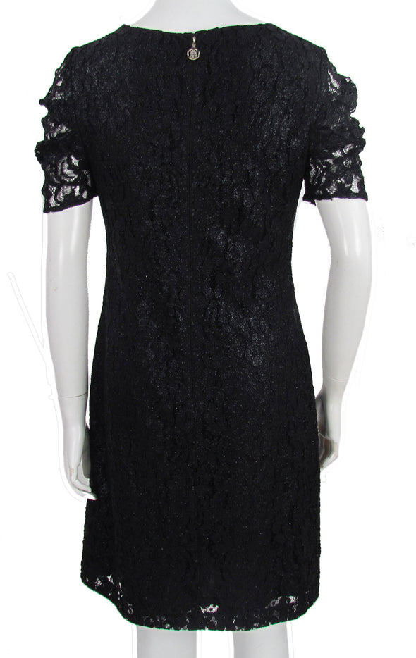 Tommy Hilfiger Women's Glitter Lace Short Sleeve Sheath Dress Black Size 4