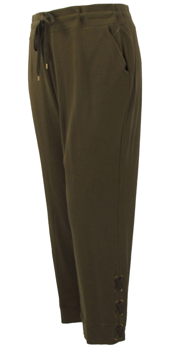 Lauren Ralph Lauren Women's Criss Cross Capri Cotton Pants Olive Green Size XXL