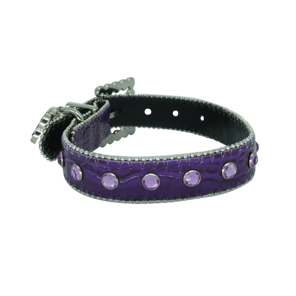 Blazin Roxx Croc Print Rhinestone Dog Collar Purple Size Medium