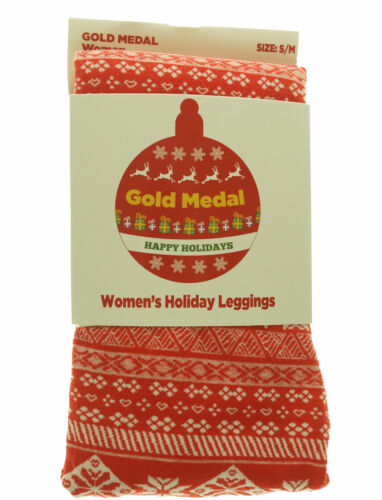 Gold Medal Women's Fleece Lined Christmas Snowflake Fairisle Leggings Red