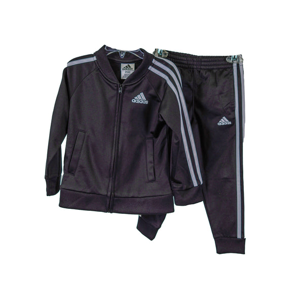 Adidas Boy's Tricot Jacket and Pant Set Black White Size 4
