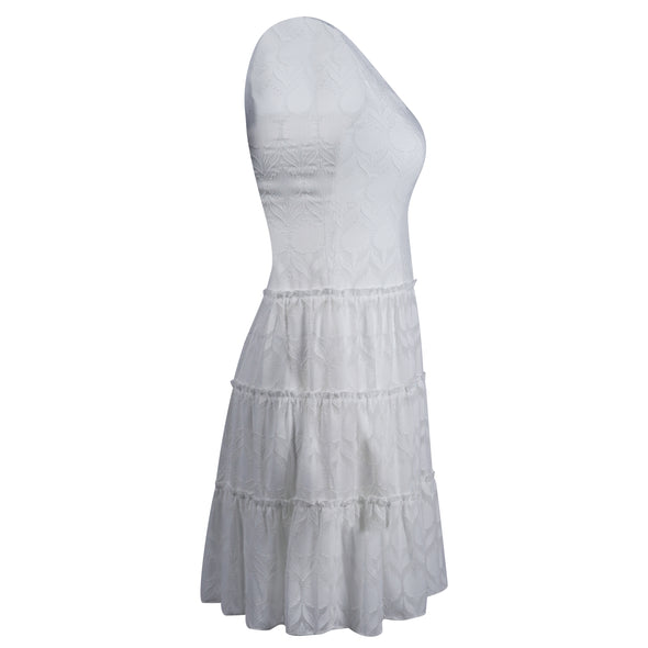Tommy Hilfiger Women's Sleeveless V Neck Textured Floral Dress White Size XL