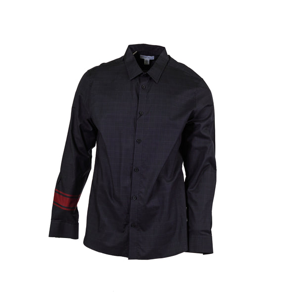 Calvin Klein Men's Glenn Plaid Button Front Long Sleeve Shirt Black Gray Large