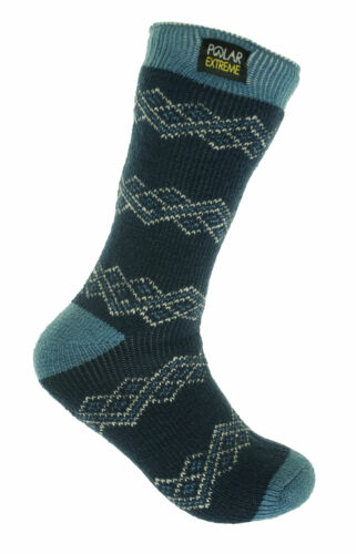 Polar Extreme Women's Thermal Insulated Lined Socks Ivory Blue Diamond Stripes