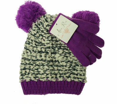 Alexa Rose Girl's Glove and Hat with Pom Pom Set Purple