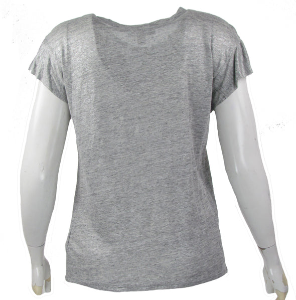 Michael Kors Women's Linen Ruffled Sleeve Crew Neck Shirt Silver Size XL