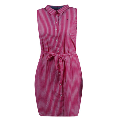 Tommy Hilfiger Women's Button Front Collared Striped Dress Pink White Size 10