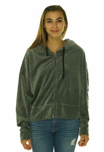 Calvin Klein Performance Women Full Zip Velour Logo Hooded Jacket Charcoal Gray