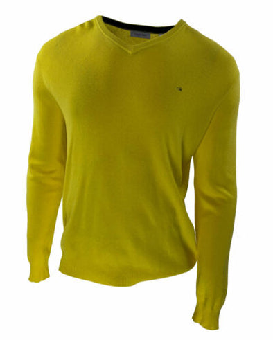 Calvin Klein Men's Ribbed V Neck Long Sleeve Sweater Yellow Size Large