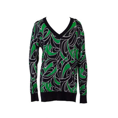 Michael Kors Women's V Neck Long Sleeve Lightweight Sweater Green Black Medium
