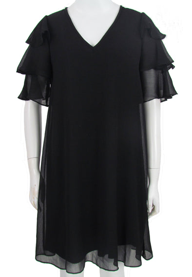 Calvin Klein Women's V Neck Tiered Chiffon Dress Black Size 2