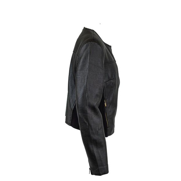 Rachel Roy Women's Quilted Cropped Full Zip Moto Jacket Black Size 10