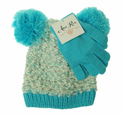 Alexa Rose Girl's Glove and Hat with Pom Pom Set Blue
