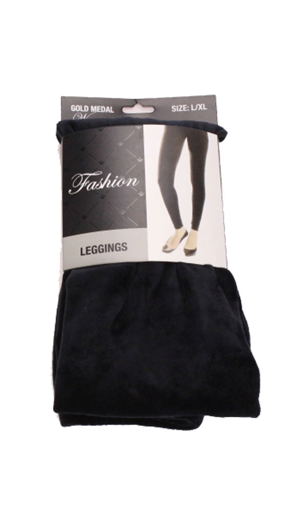 Gold Medal Women's Fashion Stretch Velour Elastic Waist Leggings Black