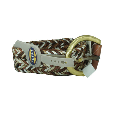 Fossil Women's Leather Woven Convertible Belt Neutral Brown