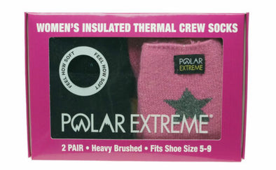 Polar Extreme Womens 2 Pair Thermal Insulated Fleece Crew Socks Black Pink Stars