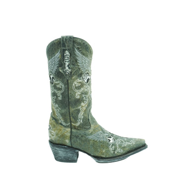 Volatile Women's Rocker Rugged Embroidered Winged Cross Cowgirl Boots Gray 6.5