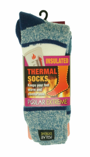Polar Extreme Women's Thermal Insulated Lined Striped Crew Socks Blue White