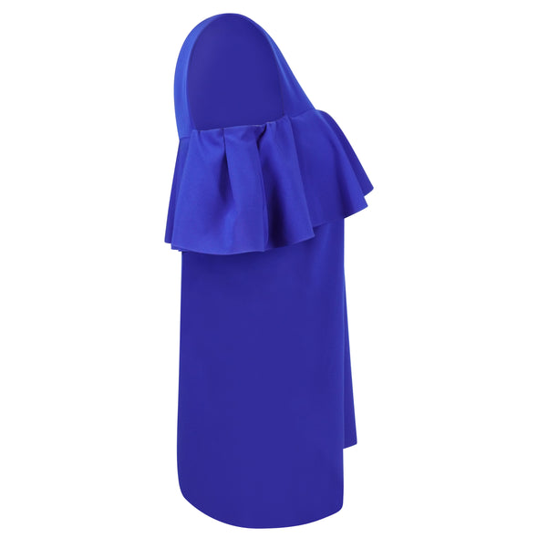 Tahari Women's Cold Shoulder Ruffled Shift Dress Blue Size 14