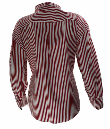 Lauren Ralph Lauren Women's Striped Button Front Tie Shirt Red White Size XXL