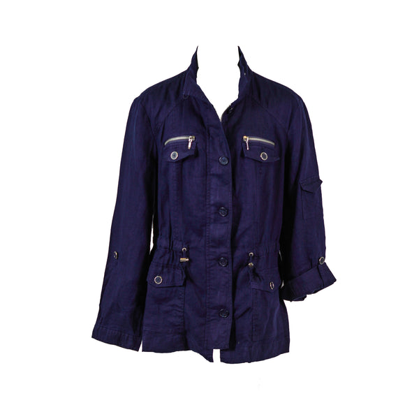 Inc International Concepts Women's Linen Utility Jacket Navy Blue Size Large