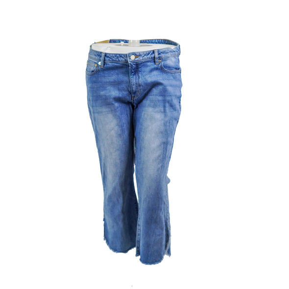 Michael Kors Women's Izzy Cropped Flare Leg Raw Hem Jeans Medium Blue Size 16