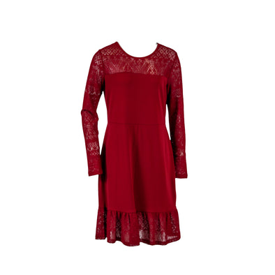 Michael Kors Women's Pointelle Trim Flounce Dress Red Size Medium