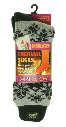 Polar Extreme Women's Thermal Insulated Lined Crew Socks Ivory Black Snowflakes