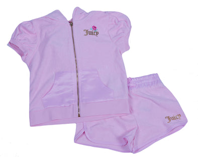 Juicy Couture Girl's 2 Piece Short Sleeve Jacket Short Terry Fabric Set Pink 5