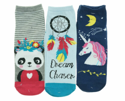 Alexa Rose Women's 3 Pack No Show Animal Gripper Socks Unicorn Feathers Panda