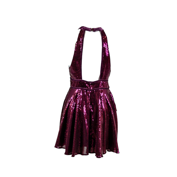 Free People Women's Sequin Velvet Trim Party Dress Plum Purple Size 4
