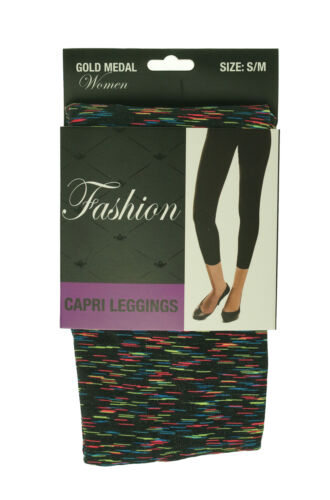 Gold Medal Women's Fashion Striped Stretch Capri Leggings Multi Color