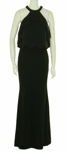 Betsy & Adam Women's Ruffled Halter Full Length Ball Gown Black Size 4