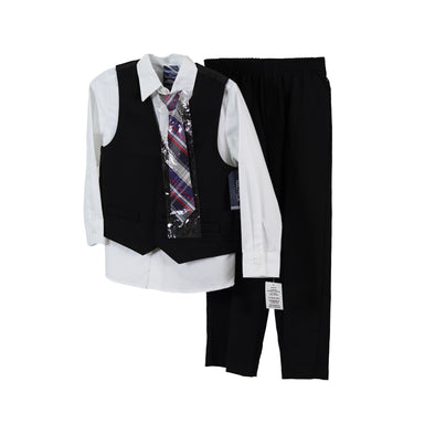 Nautica Little Boy's 4 Piece Set Shirt Vest Tie Pants Black White Size 6