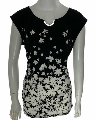 Calvin Klein Women's Sleeveless Floral Print Jersey Top Black Multi Size Large