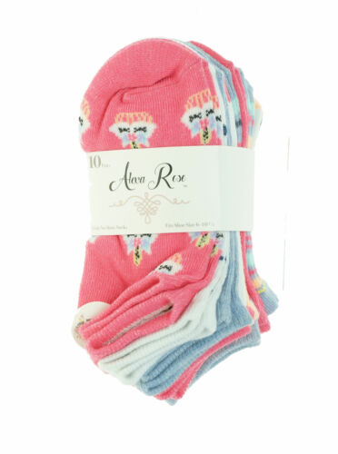 Alexa Rose Girl's 10 Pair No Show Unicorn Socks Pink Multi 2 Sizes