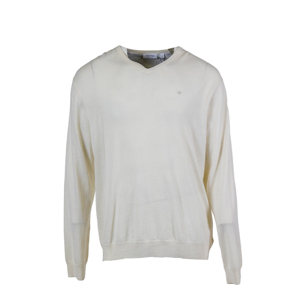 Calvin Klein Men's Merino Wool V Neck Long Sleeve Sweater Ivory Size XXL