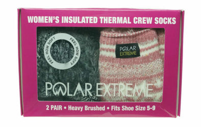Polar Extreme Women's 2 Pair Thermal Insulated Fleece Crew Socks Marl Pink