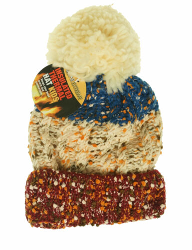 Polar Extreme Kid's Thermal Insulated Pom Pom Colorblock Beanie Maroon Blue