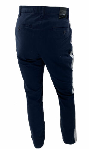 DKNY Men's Side Stripe Flat Front Chino Pants Navy Blue
