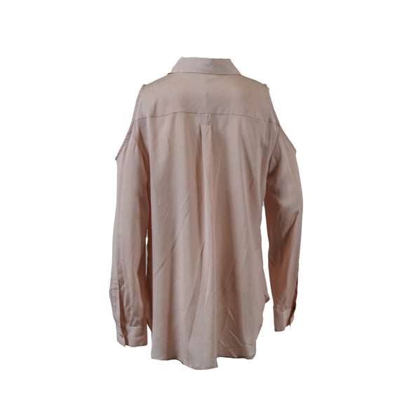 Calvin Klein Women's Cold Shoulder Long Sleeve Button Front Shirt Blush Medium