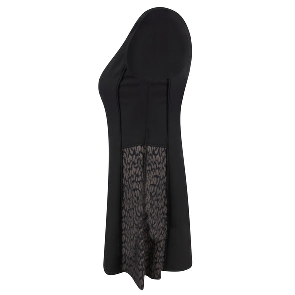 DKNY Women's Printed Panels A Line Sleeveless Dress Black Size 14