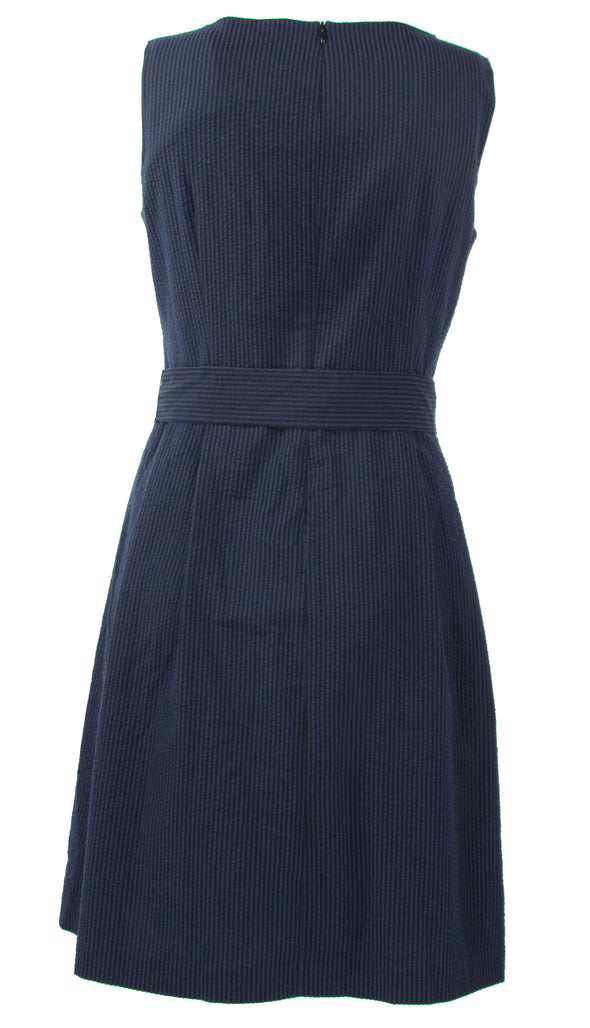 Anne Klein Women's Seersucker Fit & Flare Sleeveless Dress Blue Black Size 14