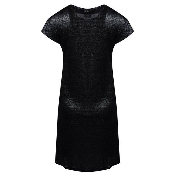 Michael Kors Women's Linen Metallic Short Sleeve Shift Dress Black Silver Large