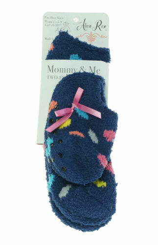 Alexa Rose Mommy & Me Fuzzy Butter Socks Toddler & Girl Sizes Navy Multi Dots